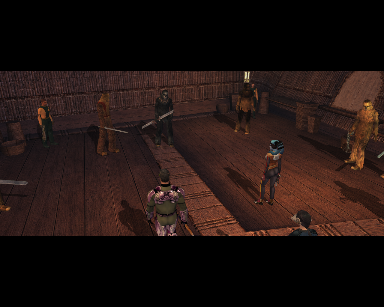 KOTOR scene inside a Wookiee settlement on Kashyyyk