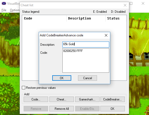 Como Usar Códigos de Gameshark no Visualboy Advance